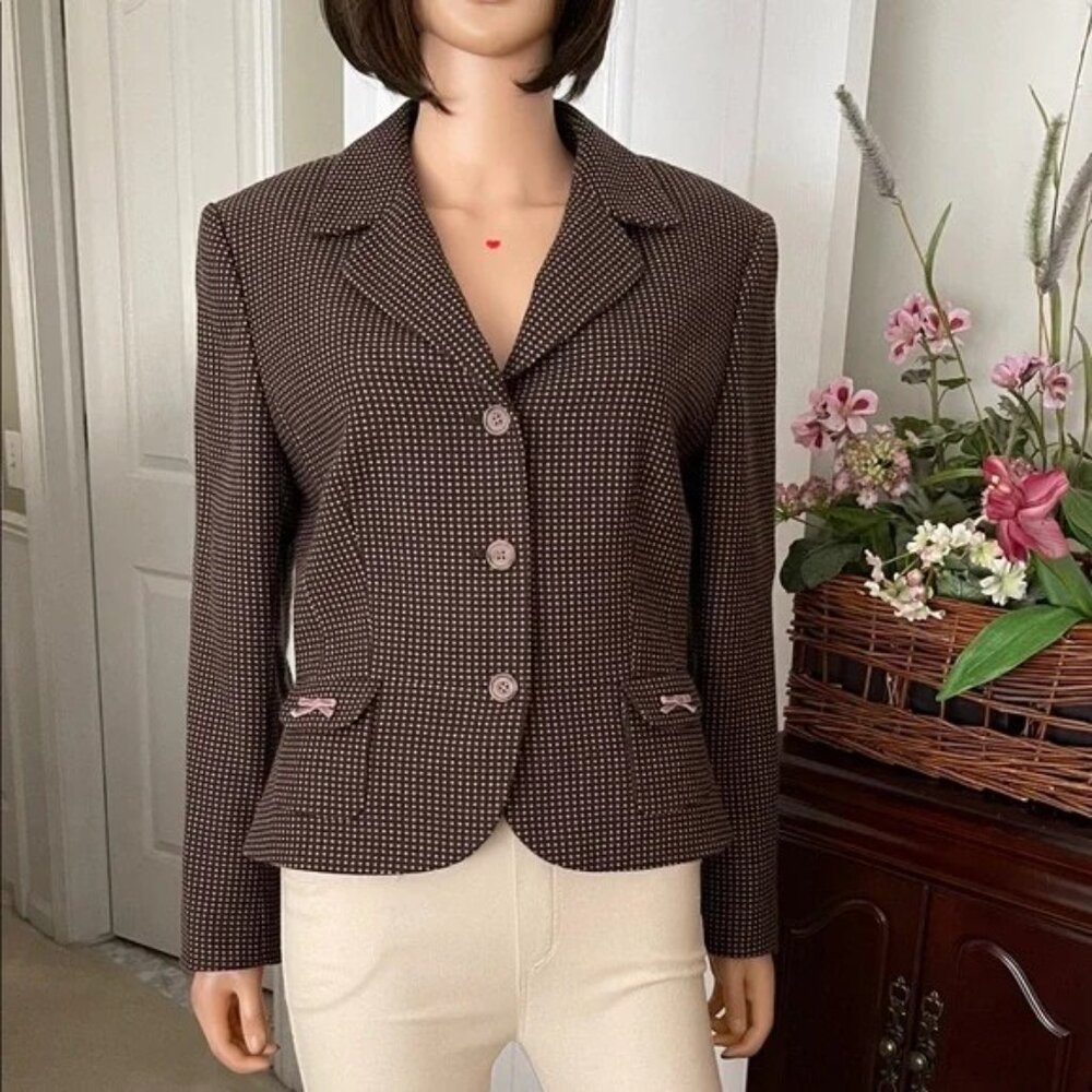 Tahari ASL brown blazer with dusty rose accents